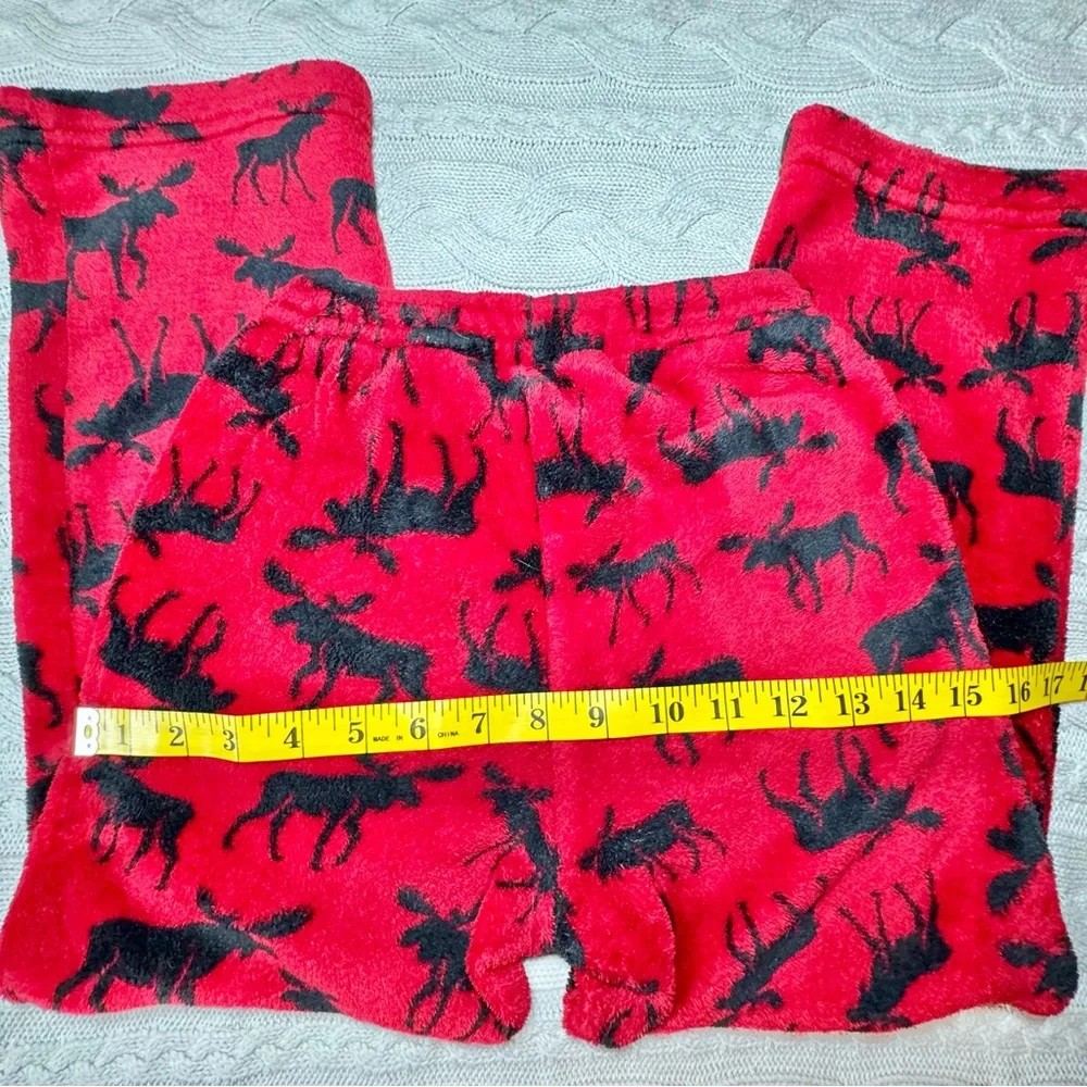 Red Moose Print Fluffy Pajama Pants #1037
